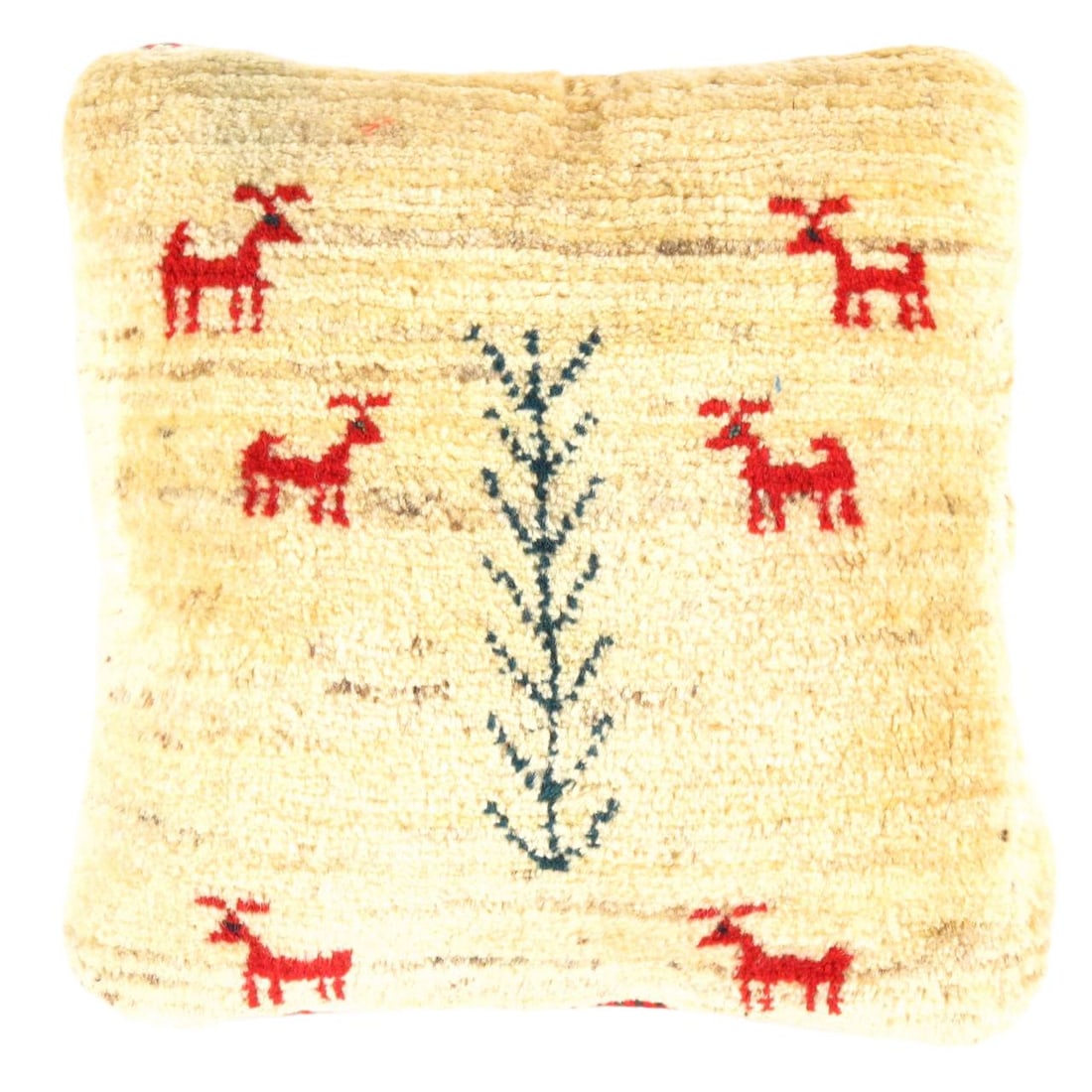 Ivory color hand knotted persian gabbeh pillow 15' X 16' X 4': Ivory color hand knotted persian gabbeh pillow - New, Gabbeh, Handmade , Lamb's Wool, 300 -PG 103- 862.This item is part of our fine auction collection which includes many fine home accessories includ