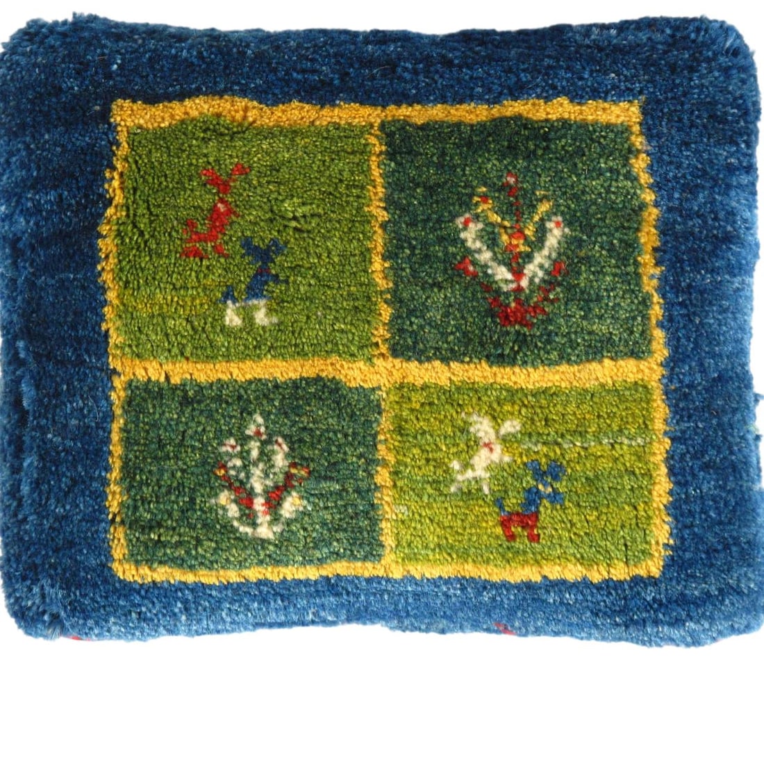 Multi color hand knotted Persian Gabbeh pillow 14' X 17': Multi color hand knotted Persian Gabbeh pillow 14' X 17' - New, Gabbeh, Handmade , Lamb's Wool, 300 -PG 102- 862.This item is part of our fine auction collection which includes many fine home accessor