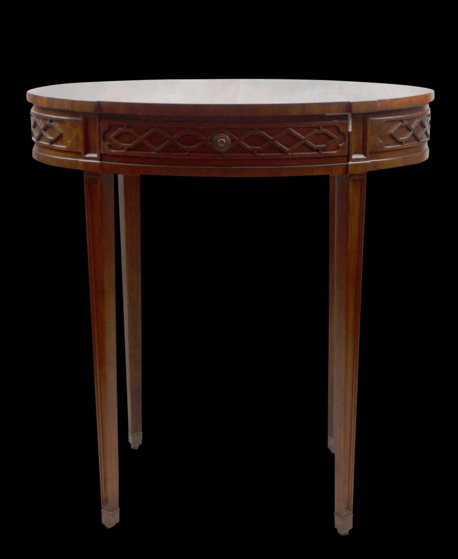 Regency Finished Mahogany and Parquetry Oval Occasional Table - 20X28X29 (1 of 5)