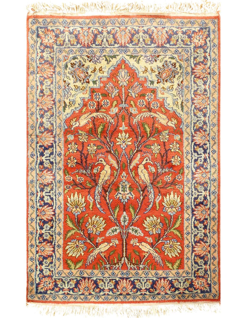 Rose Color Fine Hand knotted silk Tabriz rug 2'1" X 3.2": Rose Color Fine Hand knotted silk Tabriz rug 2'1" X 3.2" - CIRCA 1990, Tabriz, Hand-Knotted, Art Silk, 300 -D09157- 862.This item is part of our fine auction collection which includes many fine home a