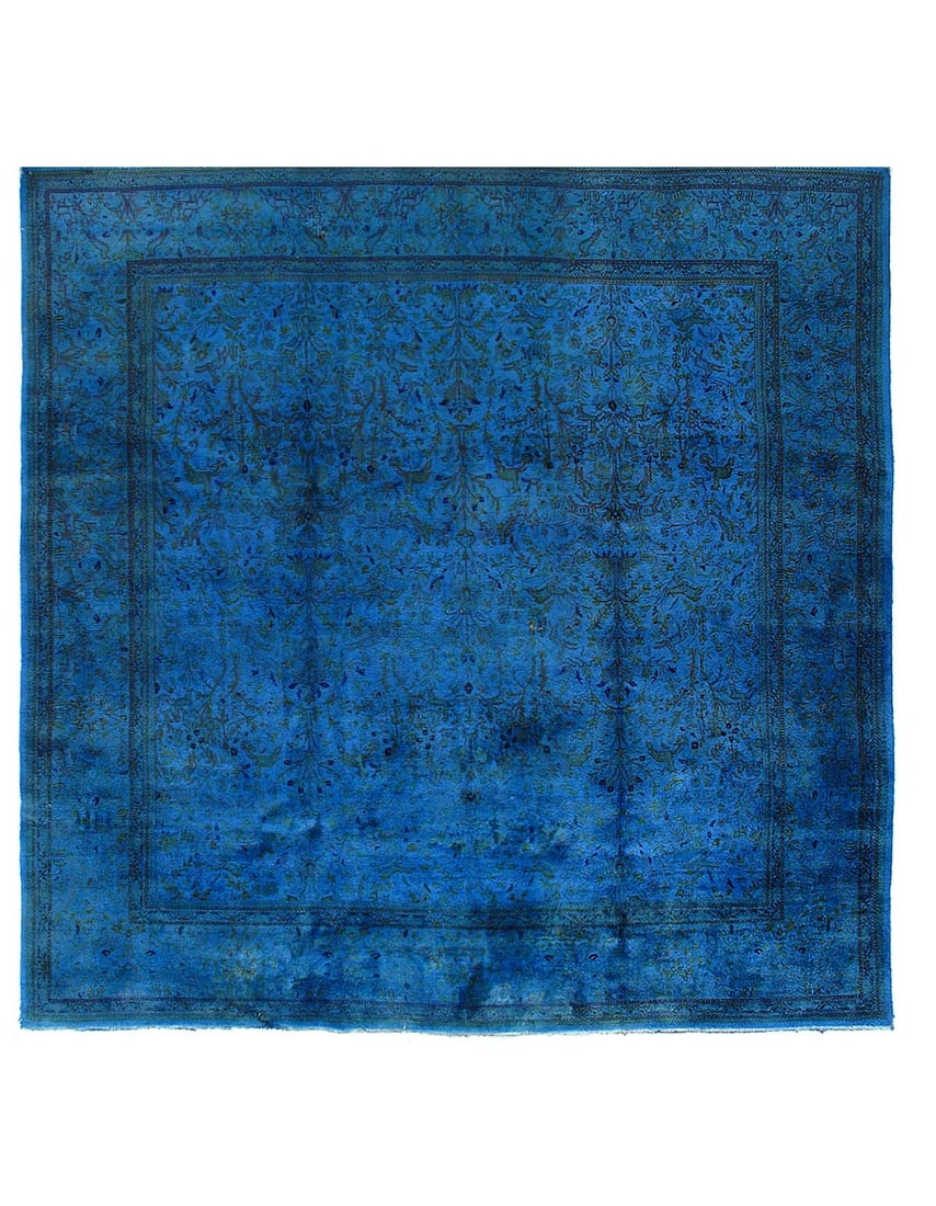 Blue Handmade Overdyed Persian Tabriz Square rug 11' X 11'3'': Blue Handmade Overdyed Persian Tabriz Square rug 11' X 11'3'' - 2000, Tabriz, Hand-Knotted, Lamb's Wool, 300 -D03294- 862.This item is part of our fine auction collection which includes many fine home