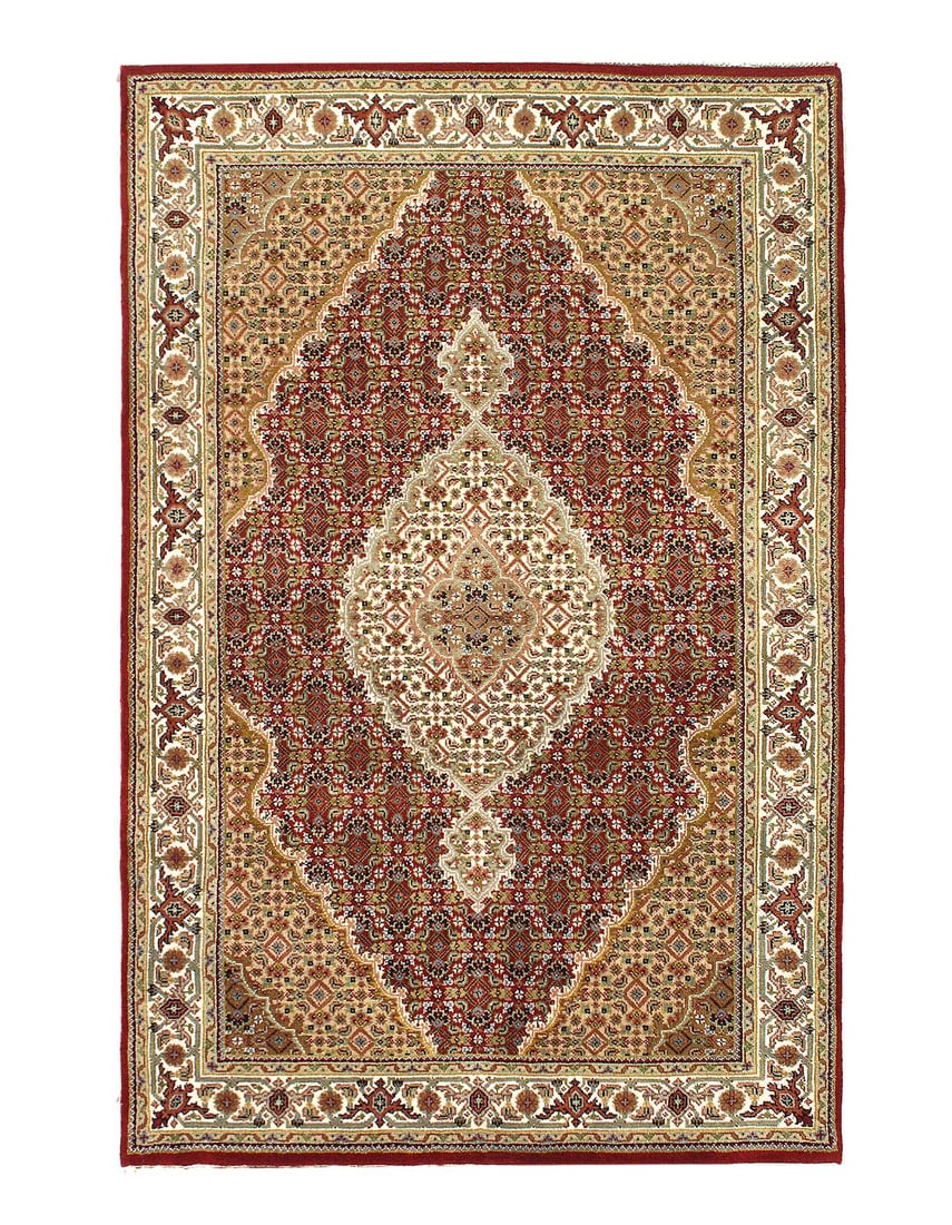 Fine Hand Knotted Silk & wool Tabriz design 4'2'' X 6'2'': Fine Hand Knotted Silk & wool Tabriz design 4'2'' X 6'2'' - New, Tabriz, Hand-Knotted, Wool & Silk, 300 -D12338- 862.This item is part of our fine auction collection which includes many fine home acce