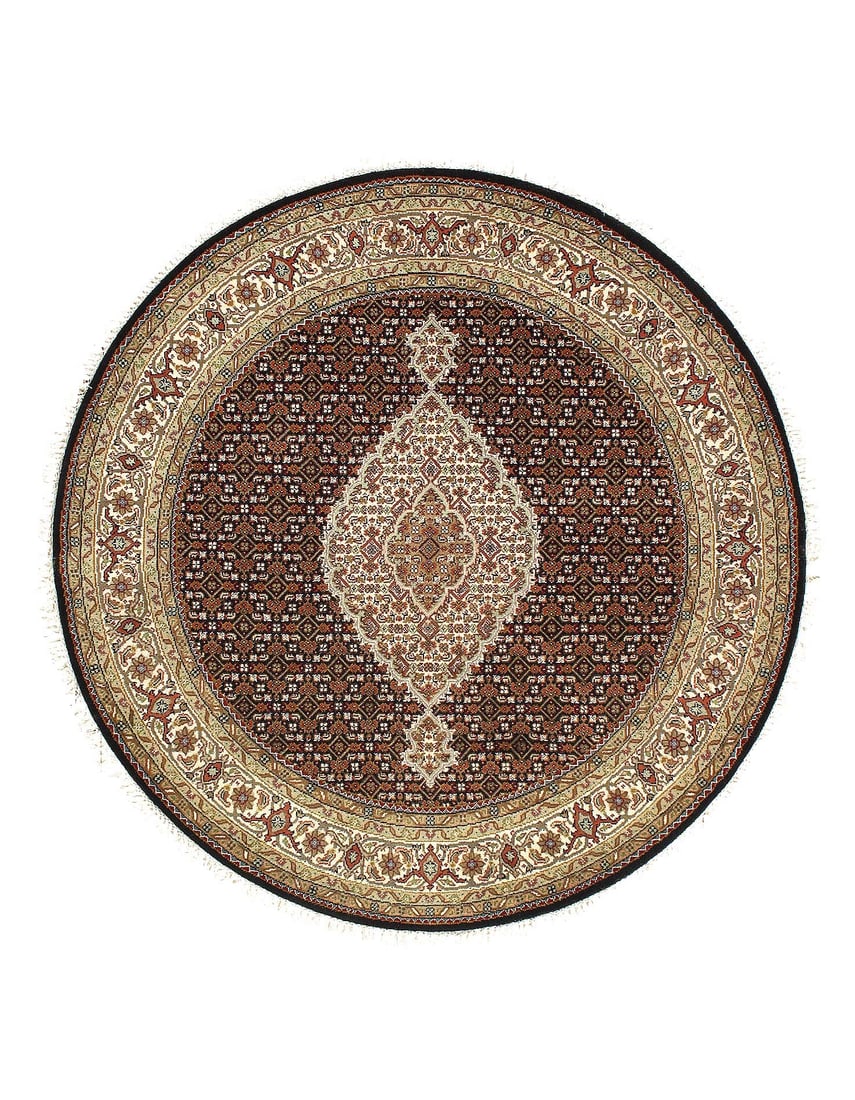 Fine Hand Knotted silk & wool Tabriz round rug 5' X 5': Fine Hand Knotted silk & wool Tabriz round rug 5' X 5' - New, Tabriz, Hand-Knotted, Wool & Silk, 300 -D12770- 862.This item is part of our fine auction collection which includes many fine home accesso