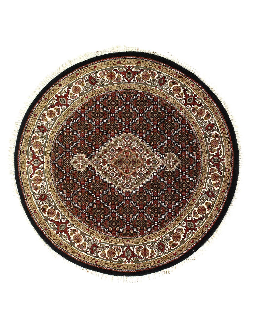 Fine Hand Knotted Silk & wool Tabriz round rug 3'4'' X 3'4'': Fine Hand Knotted Silk & wool Tabriz round rug 3'4'' X 3'4'' - New, Tabriz, Hand-Knotted, Wool & Silk, 300 -D13071- 862.This item is part of our fine auction collection which includes many fine home a