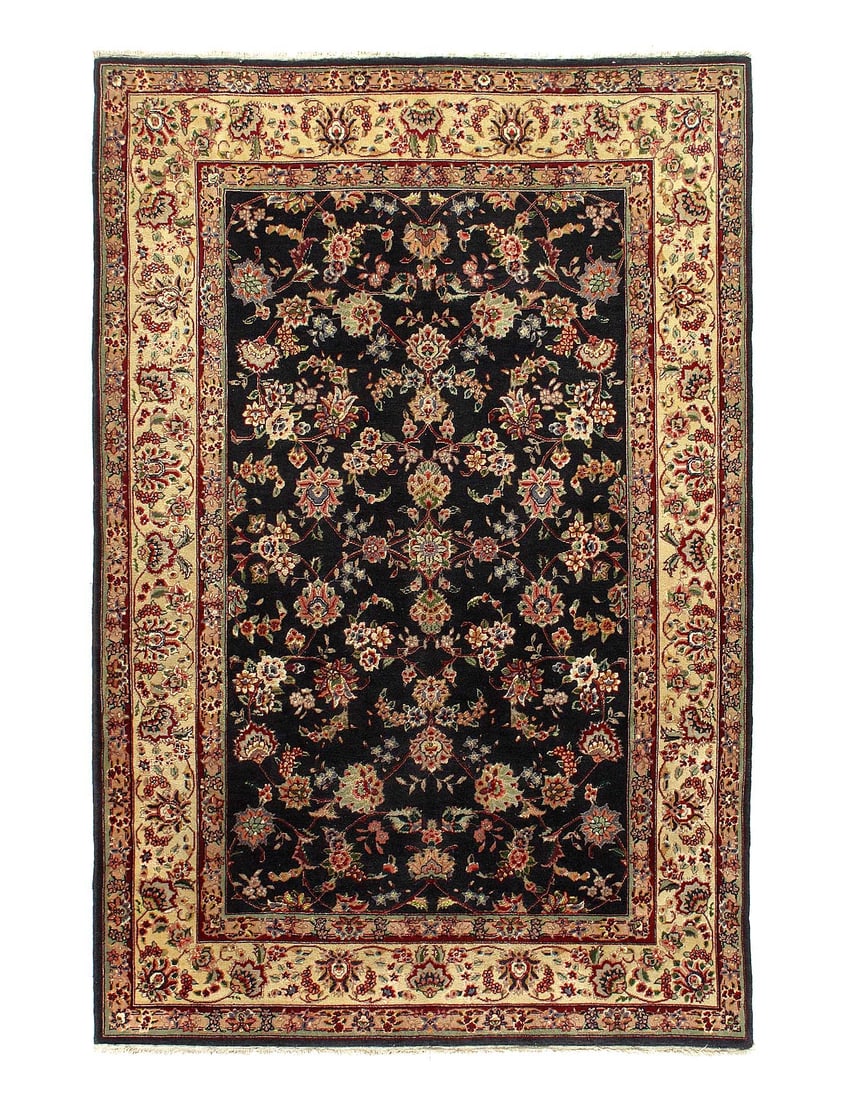 Navy Sino Persian Tabriz Design 4' x6': Navy Sino Persian Tabriz Design 4' x6' - circa 2000, Tabriz, Hand-Knotted, Wool & Silk, 300 -D12195- 862.This item is part of our fine auction collection which includes many fine home accessories incl