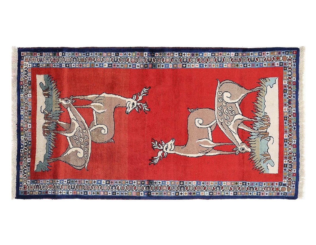 Red color Hand knotted Shiraz rug 2'11'' X 5'8'': Red color Hand knotted Shiraz rug 2'11'' X 5'8'' - New, Shiraz, Hand-Knotted, Lamb's Wool, 300 -D13419- 862.This item is part of our fine auction collection which includes many fine home accessories i