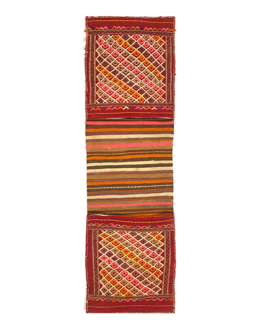 Semi-Antique Persian Shiraz Saddle Bag 1'4"X 4'6': Semi-Antique Persian Shiraz Saddle Bag 1'4"X 4'6' - CIRCA 1950, Shiraz, Hand-Woven, Lamb's Wool, 300 -D14931- 862.This item is part of our fine auction collection which includes many fine home accesso