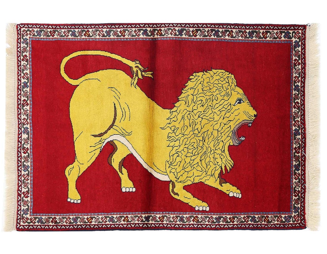 Animal Pictorial lion Hand Knotted Rug 3'4"X 5': Animal Pictorial lion Hand Knotted Rug 3'4"X 5' - NEW, Shiraz, Hand-Knotted, Lamb's Wool, 300 -D13581- 862.This item is part of our fine auction collection which includes many fine home accessories in