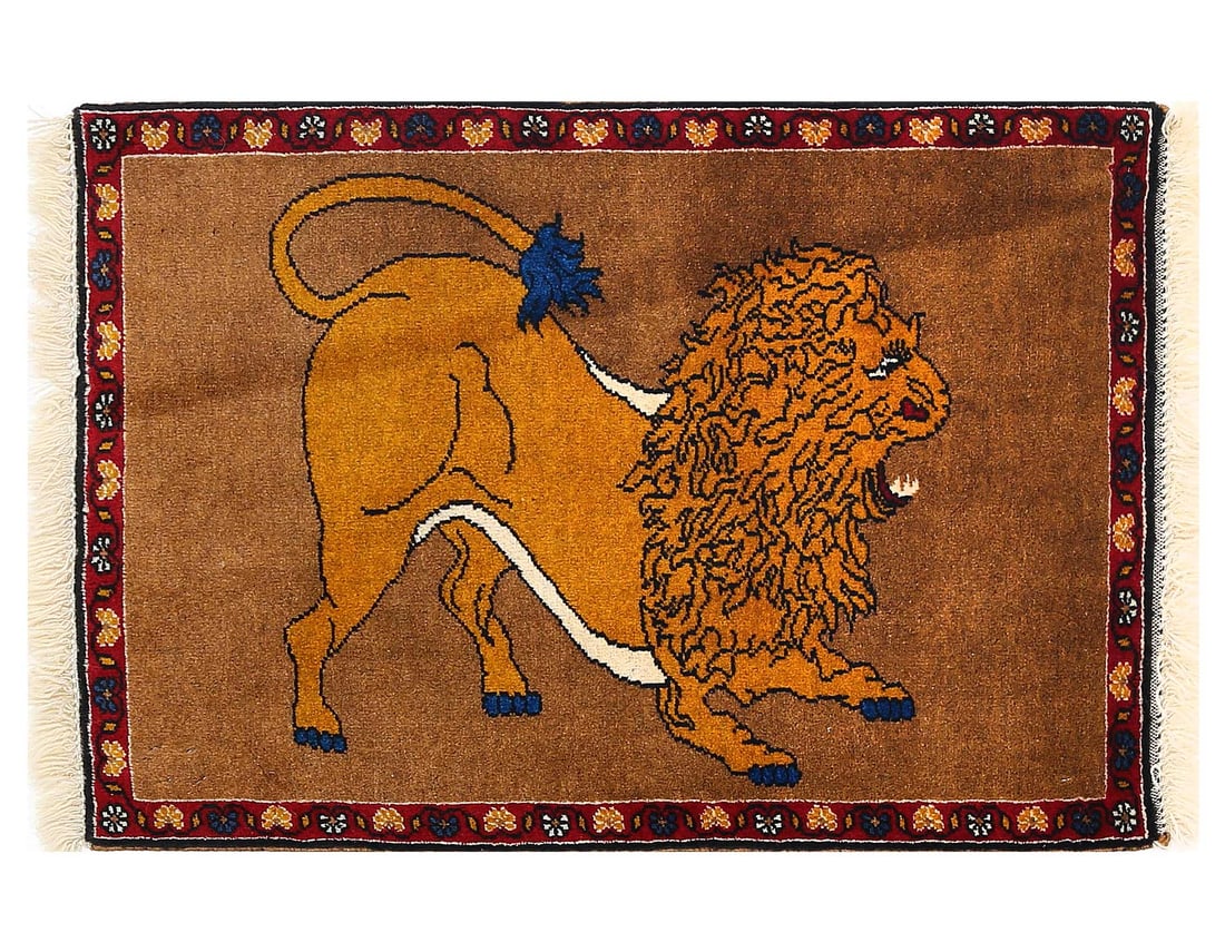Animal Pictorial lion Hand Knotted Rug 2'X 3': Animal Pictorial lion Hand Knotted Rug 2'X 3' - NEW, Shiraz, Hand-Knotted, Lamb's Wool, 300 -D13739- 862.This item is part of our fine auction collection which includes many fine home accessories incl