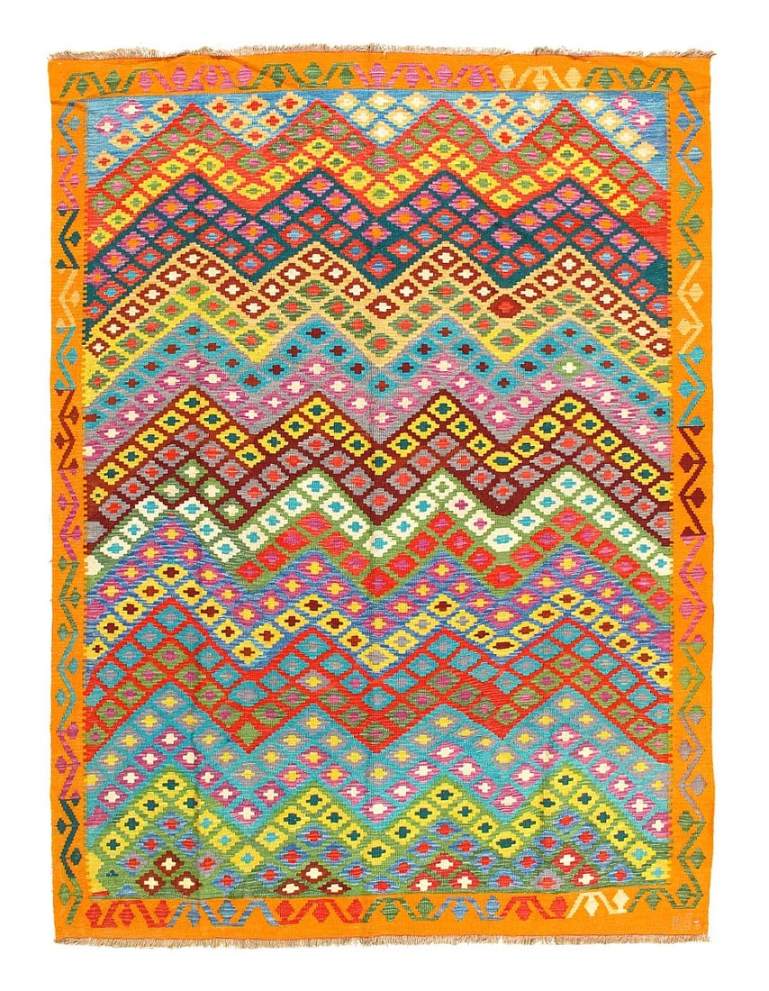 Reversible Kilim Flat Weave Wool On Wool Rug 6'X 8': Reversible Kilim Flat Weave Wool On Wool Rug 6'X 8' - NEW, Shiraz, Hand-Woven, Lamb's Wool, 300 -D14241- 862.This item is part of our fine auction collection which includes many fine home accessories