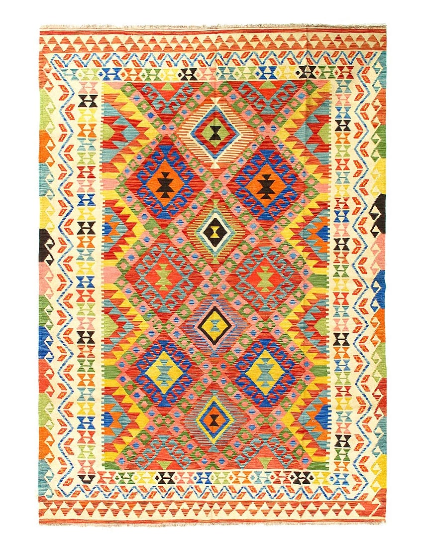 Reversible Kilim Flat Weave Wool On Wool Rug 6'7"X 9'9": Reversible Kilim Flat Weave Wool On Wool Rug 6'7"X 9'9" - NEW, Shiraz, Hand-Woven, Lamb's Wool, 300 -D14243- 862.This item is part of our fine auction collection which includes many fine home accessor