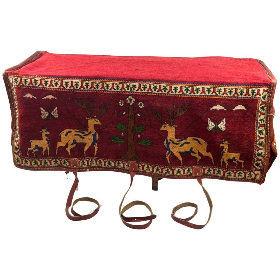 Antique Persian shiraz Mafrash Cargo Bag 1'4''' x 4': Antique Persian shiraz Mafrash Cargo Bag 1'4''' x 4' - 1900, Shiraz, Hand-Knotted, Lamb's Wool, 300 -D01896- 862.This item is part of our fine auction collection which includes many fine home accessor