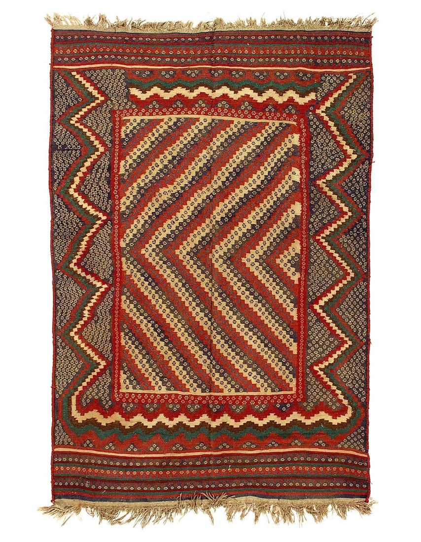 Vintage Reversible Kilim Flat Weave 5'3'X 7'11": Vintage Reversible Kilim Flat Weave 5'3'X 7'11" - CIRCA 1980, Shiraz, Hand-Knotted, Lamb's Wool, 300 -51927- 862.This item is part of our fine auction collection which includes many fine home accessor