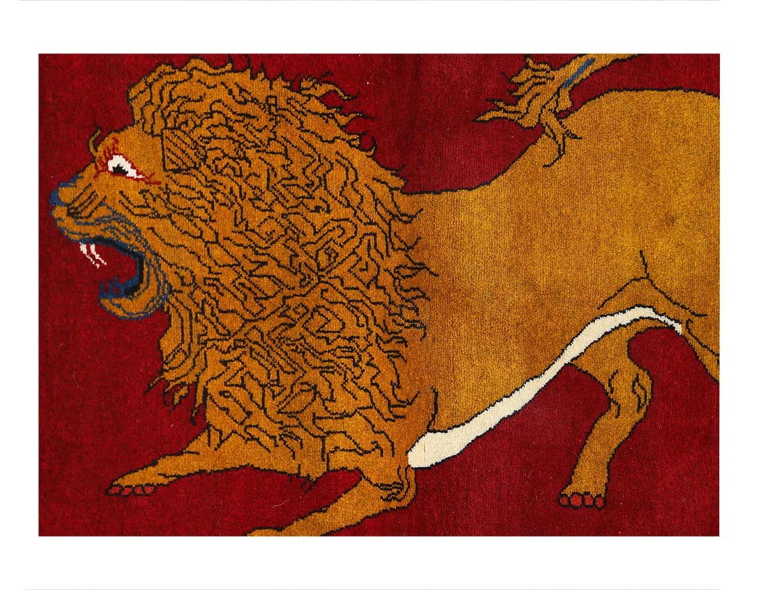 Animal Pictorial lion Shiraz Persian Hand Knotted Wool rug 3'4'' X 4'11'': Animal Pictorial lion Shiraz Persian Hand Knotted Wool rug 3'4'' X 4'11'' - New, Shiraz, Hand-Knotted, Lamb's Wool, 300 -D13520- 862.This item is part of our fine auction collection which includes man