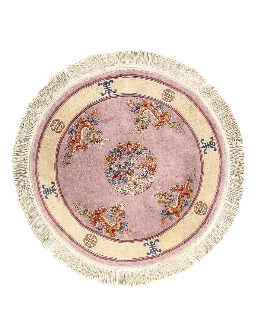 Vintage Chinese Peking round rug 4'X 4': Vintage Chinese Peking round rug 4'X 4' - CIRCA 1960, Peking, Hand-Knotted, Lamb's Wool, 300 -D12186- 862.This item is part of our fine auction collection which includes many fine home accessories inc