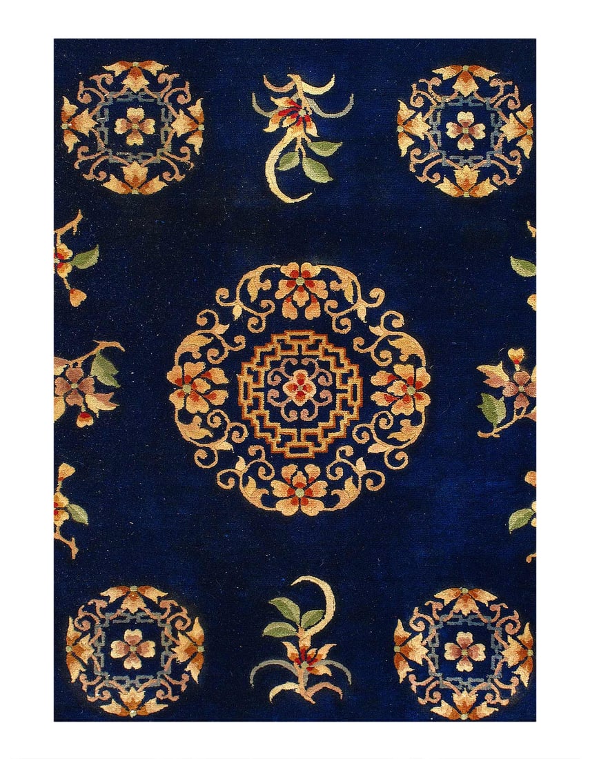 Navy Blue Chinese Vintage Peking 6' X 9'1'': Navy Blue Chinese Vintage Peking 6' X 9'1'' - 1980, Peking, Hand-Knotted, Lamb's Wool, 300 -D12145- 862.This item is part of our fine auction collection which includes many fine home accessories inclu