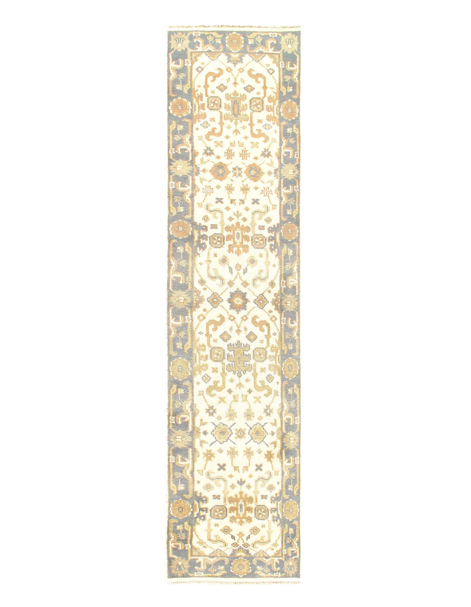 Ivory Fine Hand Knotted Oushak Runner 2'5'' X 9'9'': Ivory Fine Hand Knotted Oushak Runner 2'5'' X 9'9'' - New, Oushak, Hand-Knotted, Lamb's Wool, 300 -D11559- 862.This item is part of our fine auction collection which includes many fine home accessorie
