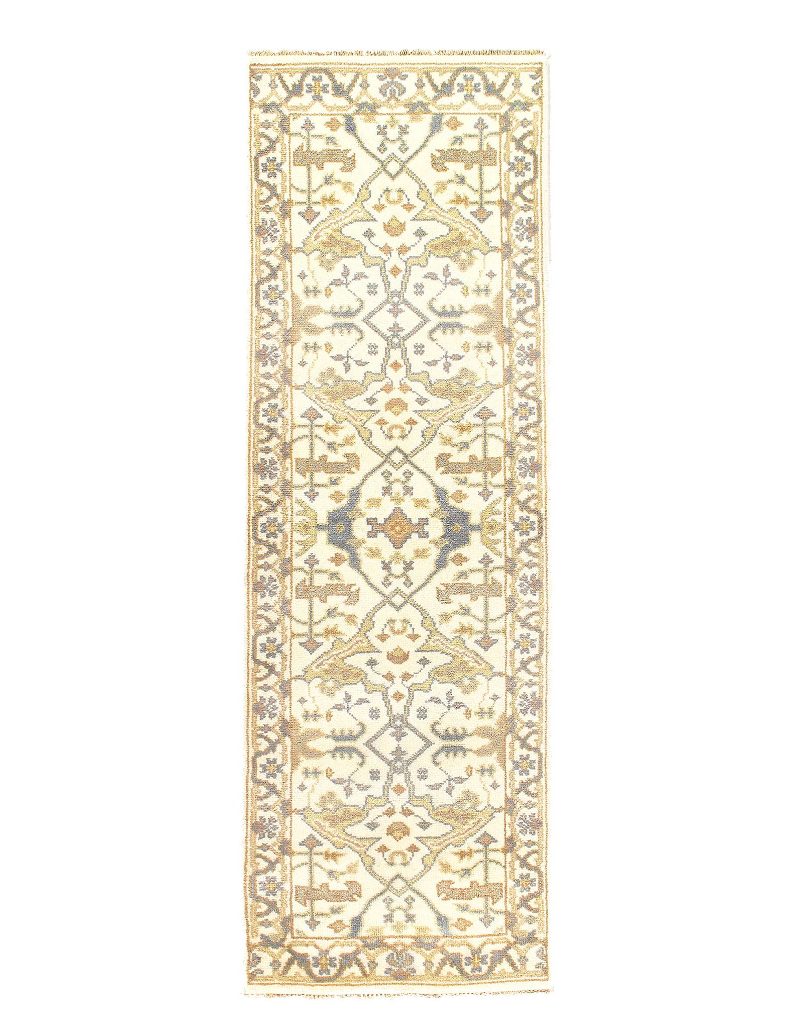 Ivory Fine Hand Knotted Oushak Runner 2'6'' X 8': Ivory Fine Hand Knotted Oushak Runner 2'6'' X 8' - New, Oushak, Hand-Knotted, Lamb's Wool, 300 -D11561- 862.This item is part of our fine auction collection which includes many fine home accessories i