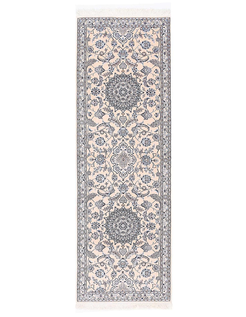 Fine Hand knotted silk & wool Persian Nain runner 3' X 9'9'': Fine Hand knotted silk & wool Persian Nain runner 3' X 9'9'' - New, Nain, Hand-Knotted, Wool & Silk, 300 -D13393- 862.This item is part of our fine auction collection which includes many fine home acc