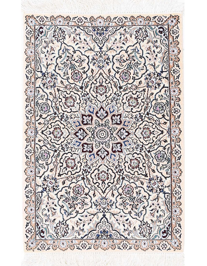 Ivory Fine Hand Knotted Persian Silk & wool Nain 2'X 3'1": Ivory Fine Hand Knotted Persian Silk & wool Nain 2'X 3'1" - NEW, Nain, Hand-Knotted, Wool & Silk, 300 -D13706- 862.This item is part of our fine auction collection which includes many fine home access