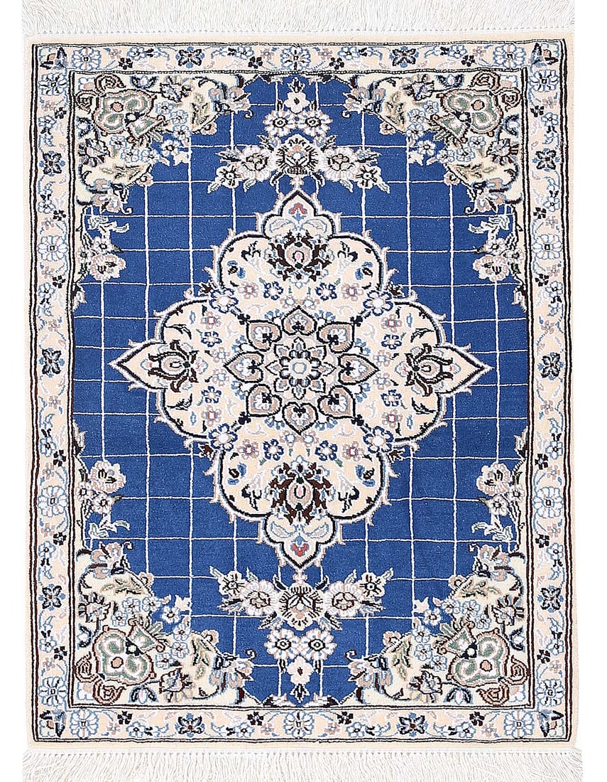 Light blue Fine Hand knotted Nain rug 2'3'' X 3': Light blue Fine Hand knotted Nain rug 2'3'' X 3' - New, Nain, Hand-Knotted, Wool & Silk, 300 -D13647- 862.This item is part of our fine auction collection which includes many fine home accessories inc