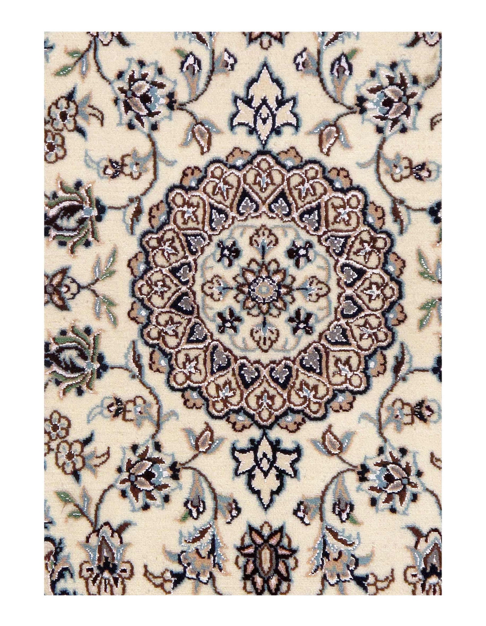 Ivory Persian Nain Silk & Wool 2' x 3': Ivory Persian Nain Silk & Wool 2' x 3' - New, Nain, Hand-Knotted, Wool & Silk, 300 -D09517- 862.This item is part of our fine auction collection which includes many fine home accessories including ant
