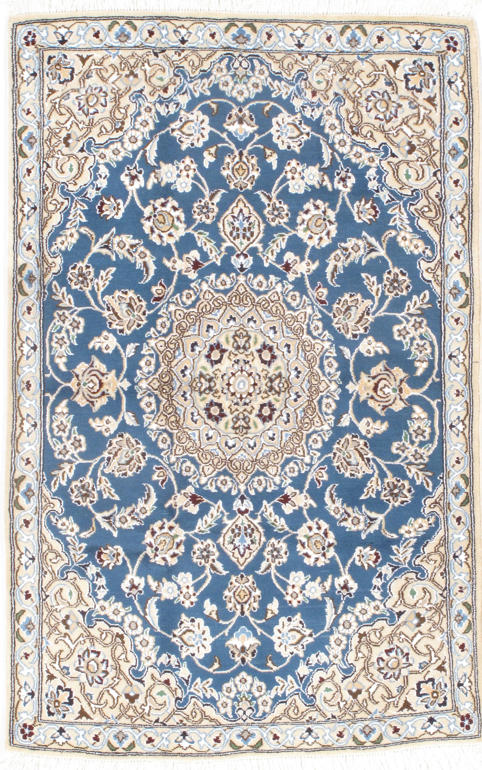 Light Blue Persian Nain 2'.11'' x 4'.7'': Light Blue Persian Nain 2'.11'' x 4'.7'' - New, Nain, Hand-Knotted, Wool & Silk, 300 -D08186- 862.This item is part of our fine auction collection which includes many fine home accessories including a