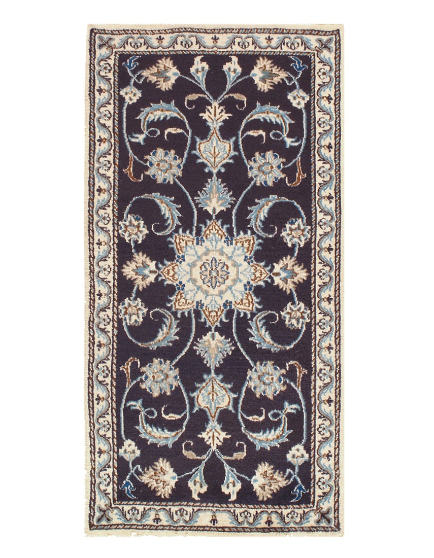 Navy Persian Nain silk & wool 2'2'' X 4'6'': Navy Persian Nain silk & wool 2'2'' X 4'6'' - New, Nain, Hand-Knotted, Wool & Silk, 300 -D07353- 862.This item is part of our fine auction collection which includes many fine home accessories includin