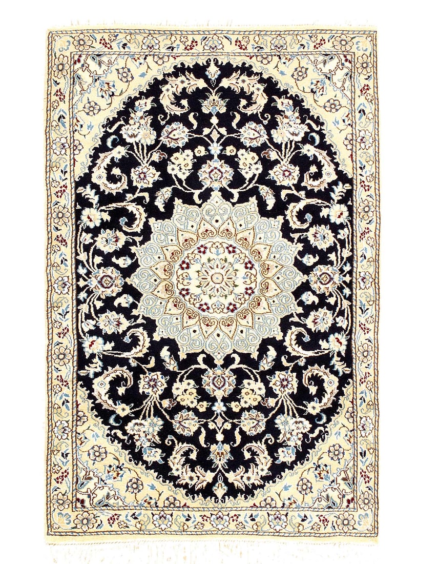 Fine Hand Knotted Silk & wool Persian Nain 2'11'' X 4'6'': Fine Hand Knotted Silk & wool Persian Nain 2'11'' X 4'6'' - New, Nain, Hand-Knotted, Wool & Silk, 300 -D08134- 862.This item is part of our fine auction collection which includes many fine home access