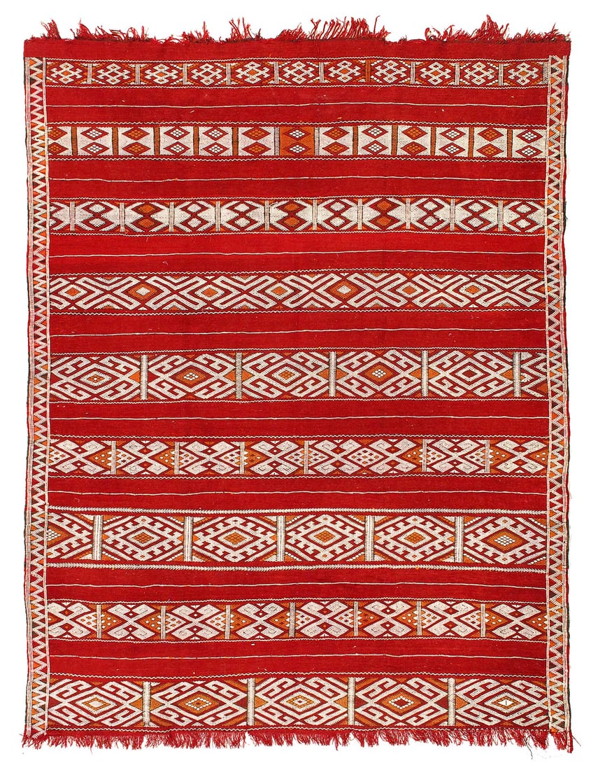 Fine Hand Knotted Flat Weave Moroccan 5'6"x7'3": Fine Hand Knotted Flat Weave Moroccan 5'6"x7'3" - circa 1980, Moroccan, Hand-Woven, Wool on Cotton, 300 -D11866- 862.This item is part of our fine auction collection which includes many fine home acce