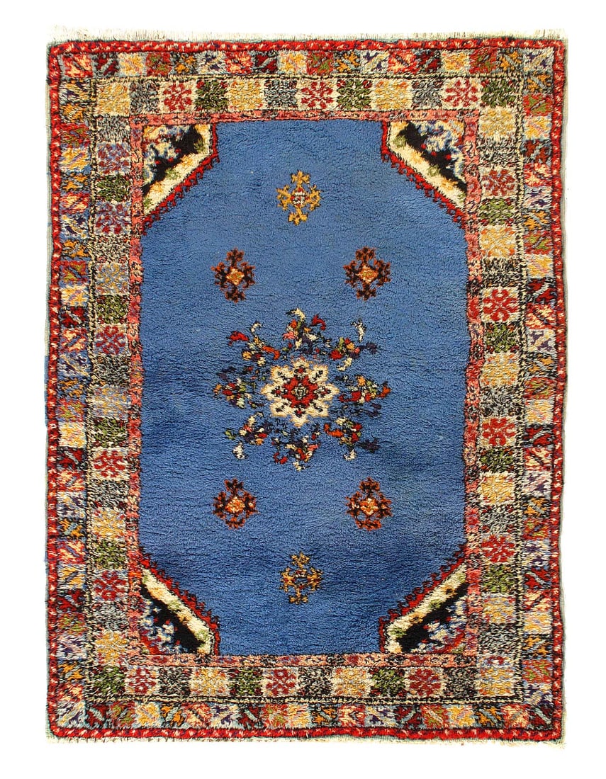 Blue Hand Knotted Vintage Authentic Moroccan Rug 4'5'' X 6'5'': Blue Hand Knotted Vintage Authentic Moroccan Rug 4'5'' X 6'5'' - CIRCA 1940, Moroccan, Hand-Knotted, Lamb's Wool, 300 -D12586- 862.This item is part of our fine auction collection which includes many