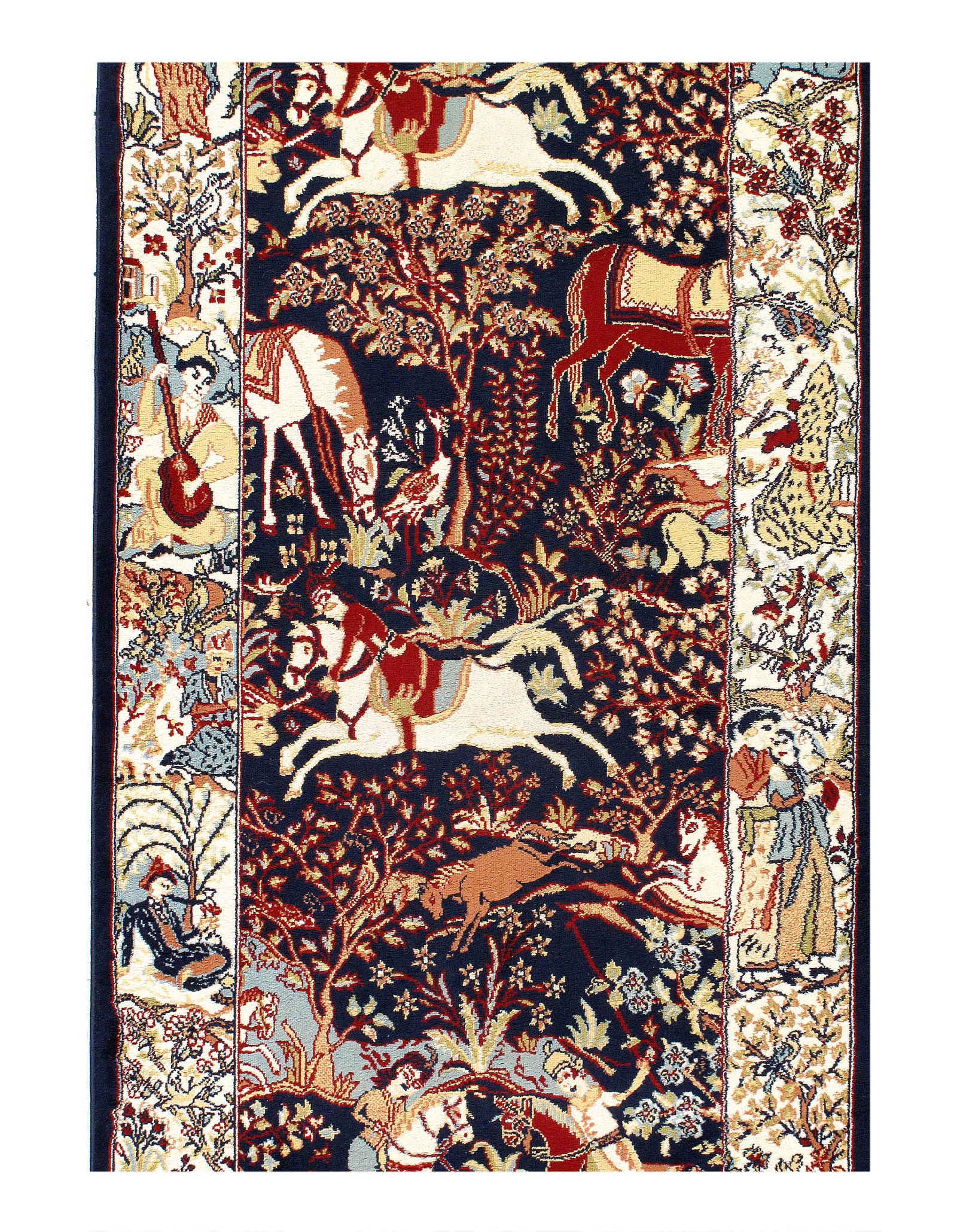 Navy Hunting Design Wool Runner 3'x 13': Navy Hunting Design Wool Runner 3'x 13'- New, Modern & Contemporary, Hand-Tufted, Wool, 300 -D15258- 862.This item is part of our fine auction collection which includes many fine home accessories incl