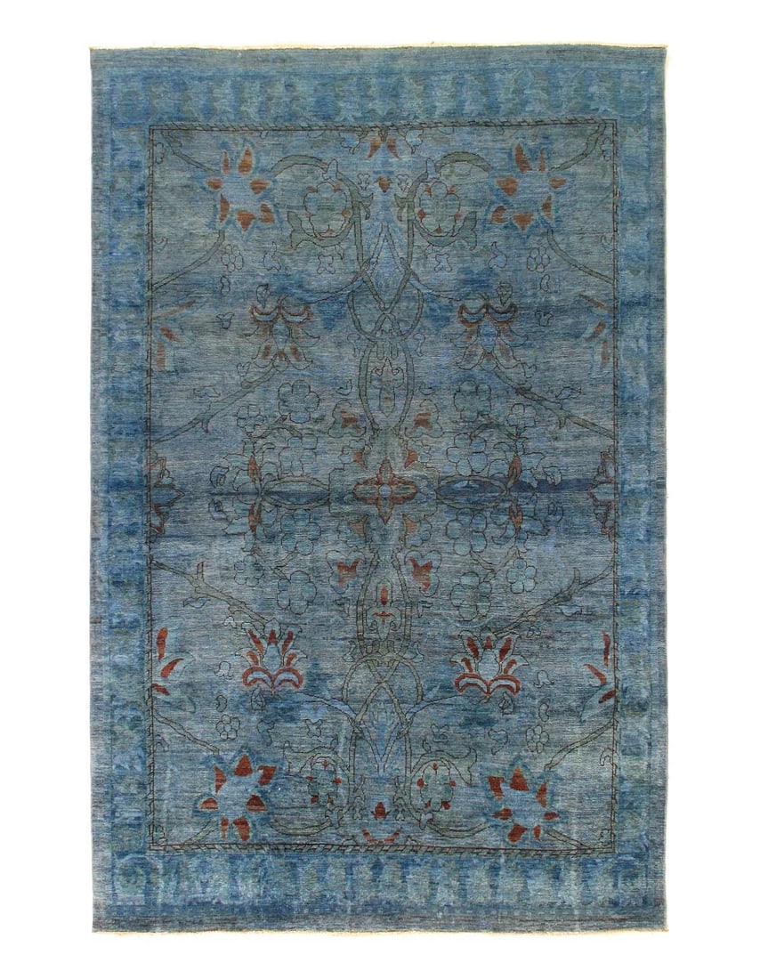 Overdyed Blue Hand Knotted Area Rug 5'6'' X 8'9'': Overdyed Blue Hand Knotted Area Rug 5'6'' X 8'9'' - New, Modern, Hand-Knotted, Lamb's Wool, 300 -D14206- 862.This item is part of our fine auction collection which includes many fine home accessories