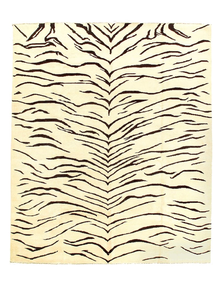 Zebra Skin Hand hand Knotted Black And White Rug 8'X 9'8" (1 of 3)