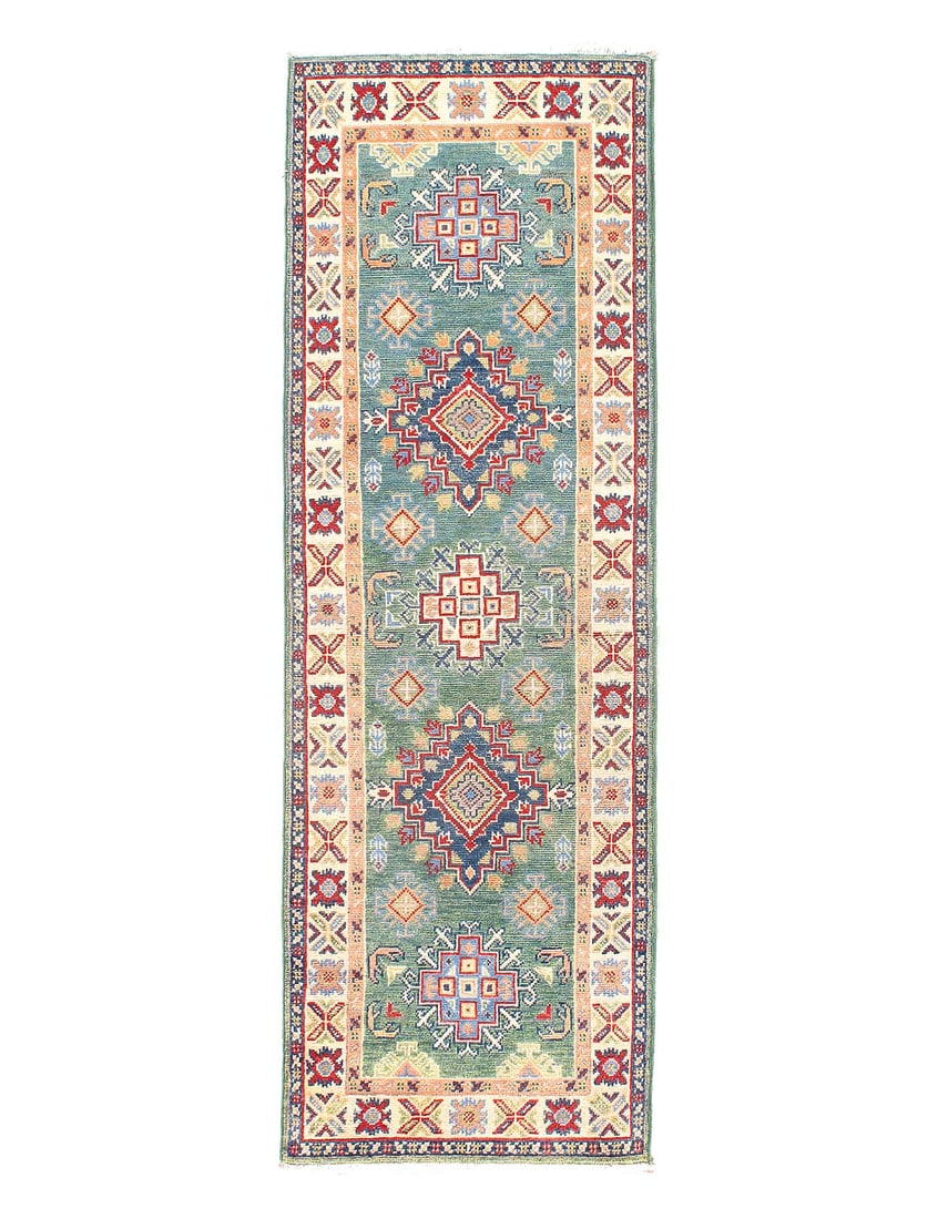 Fine Hand knotted Kazak Runner 2'X 6': Fine Hand knotted Kazak Runner 2'X 6' - NEW, Kazak, Hand-Knotted, Lamb's Wool, 300 -D15219- 862.This item is part of our fine auction collection which includes many fine home accessories including ant