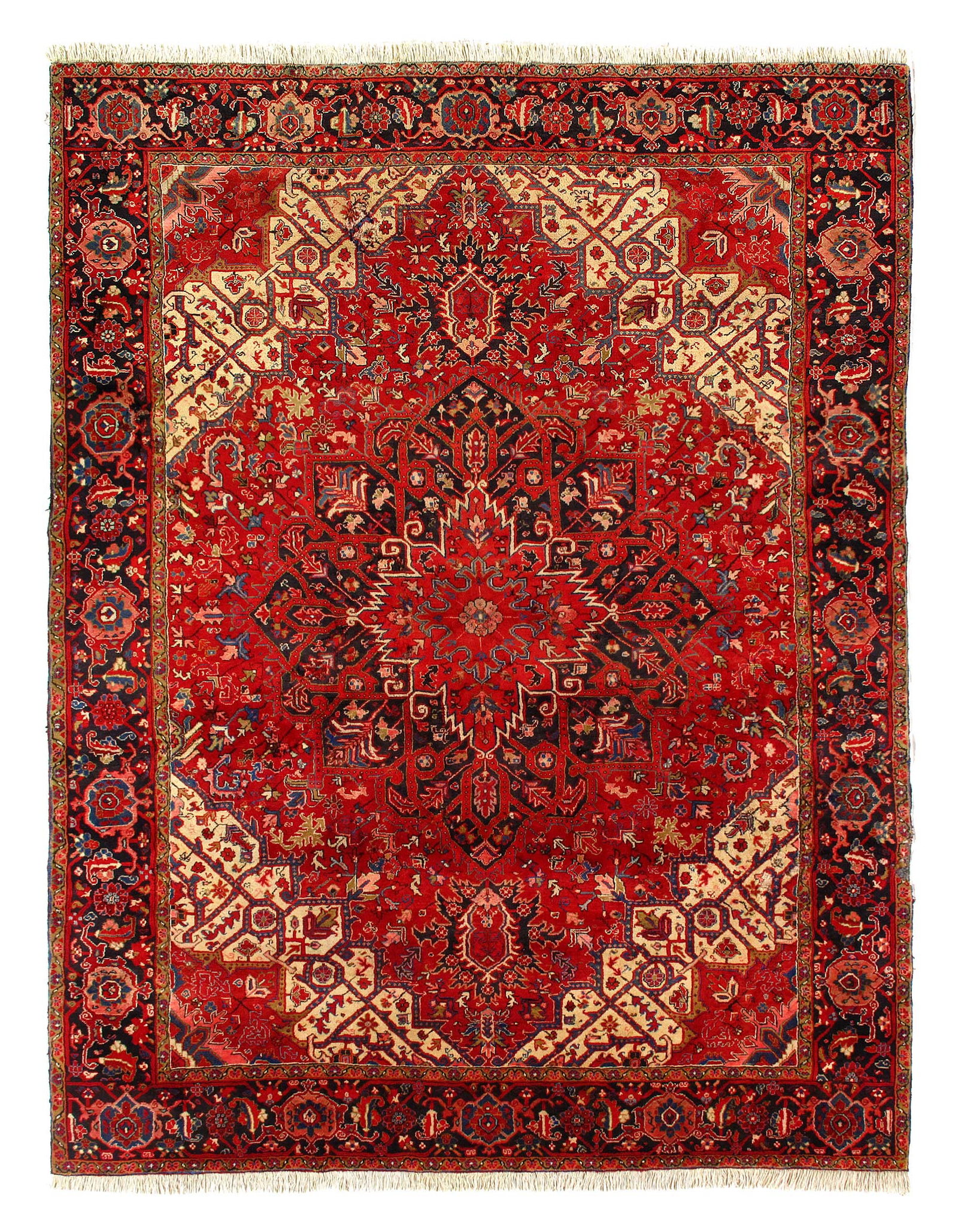Red Color Persian vintage Heriz 10' X 12'8'': Red Color Persian vintage Heriz 10' X 12'8'' - Circa 1930, Heriz, Hand-Knotted, Lamb's Wool, 300 -D11633- 862.This item is part of our fine auction collection which includes many fine home accessories