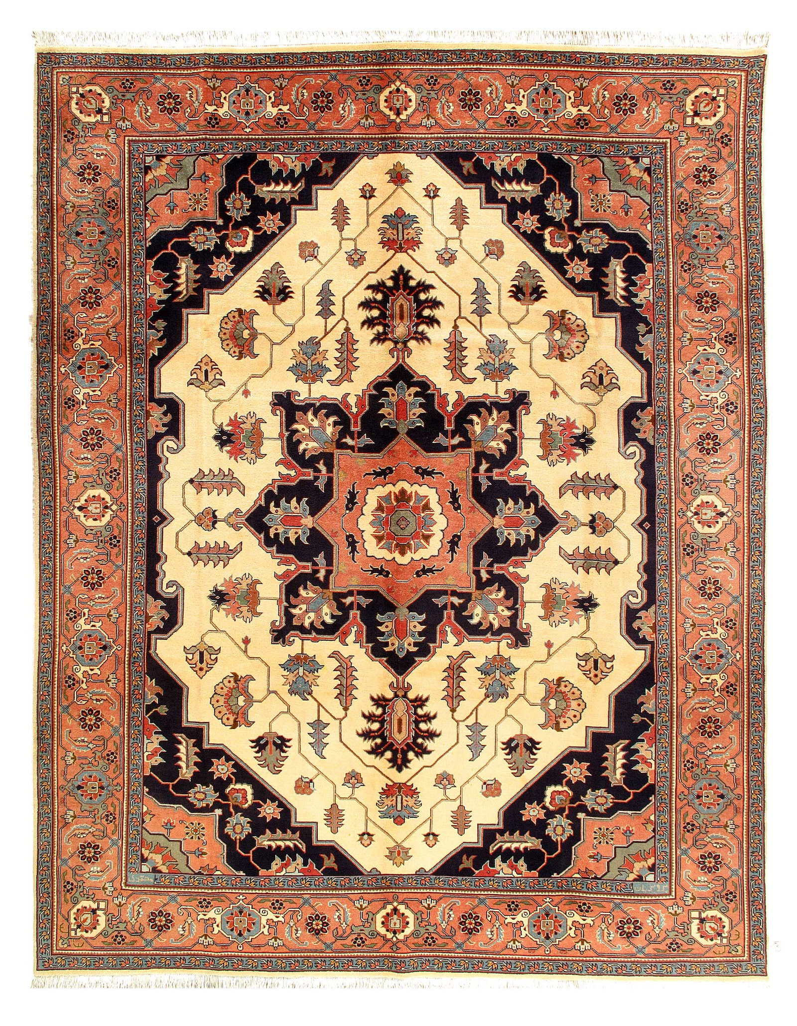Ivory Persian Tabriz/Heriz 9'x12': Ivory Persian Tabriz/Heriz 9'x12' - NEW, Heriz, Hand-Knotted, Wool, 300 -D03251- 862.This item is part of our fine auction collection which includes many fine home accessories including antique rugs,