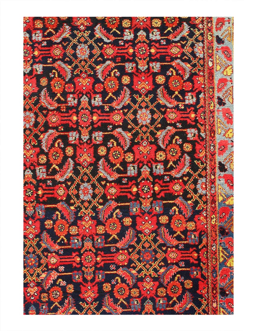 Navy blue Persian Antique Hamdan Runner 5' X 18'5'': Navy blue Persian Antique Hamdan Runner 5' X 18'5'' - 1920s, Hamadan, Hand-Knotted, Lamb's Wool, 300 -D12517- 862.This item is part of our fine auction collection which includes many fine home