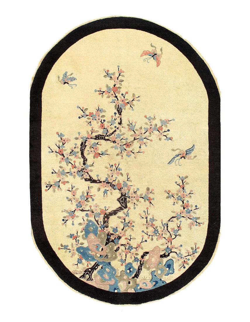 Antique Chinese Art Deco Oval Rug 5'1"x 7'9" (1 of 4)