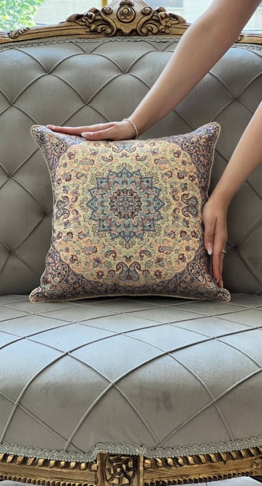 Persian Silk Termeh Tapestry Pillow 20'': Persian Silk Termeh Tapestry Pillow 20'' - New, Isfahan, Handmade , Wool & Silk, 300 -IRT 41 M- 862.This item is part of our fine auction collection which includes many fine home accessories including