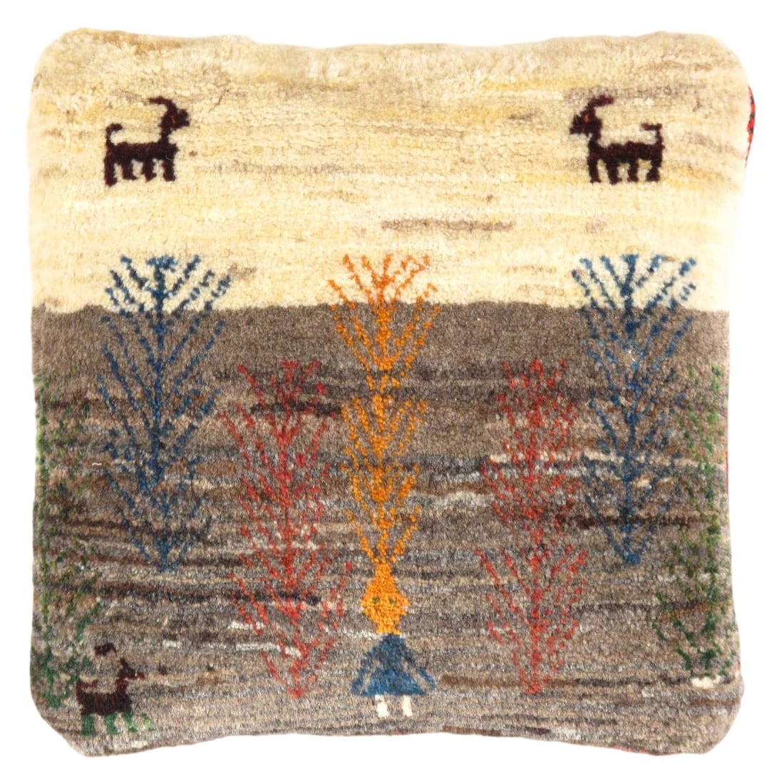 Fine Hand knotted Gabbeh pillow 16"X 16": Fine Hand knotted Gabbeh pillow 16"X 16" - N/A, Gabbeh, Hand-Woven, Lamb's Wool, 300 -PG 426- 862.This item is part of our fine auction collection which includes many fine home accessories including a