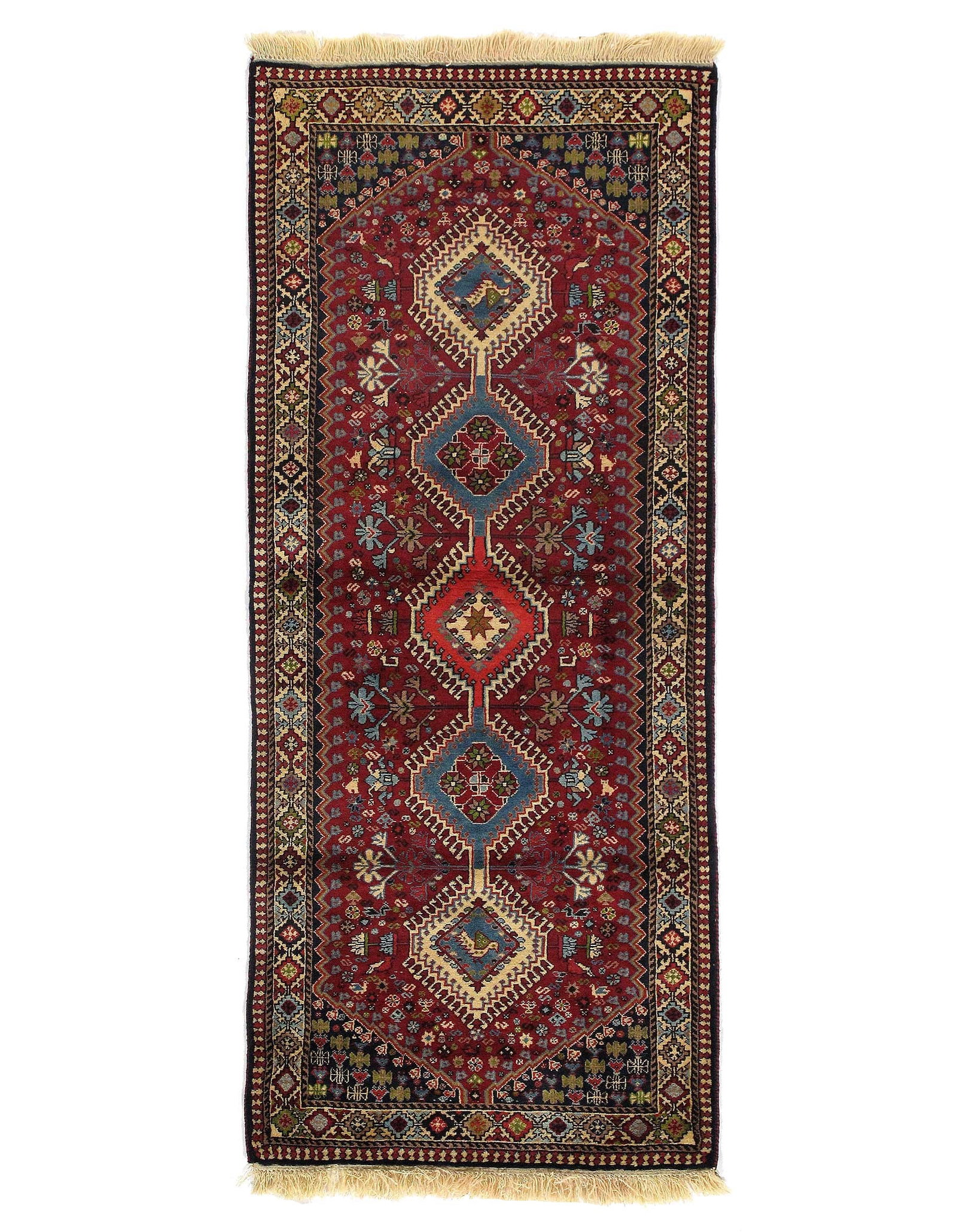 Red Persian yalameh Runner 2'8' X 6'8": Red Persian yalameh Runner 2'8' X 6'8" - New, Yalameh, Hand-Knotted, Lamb's Wool, 300 -D09571- 862.This item is part of our fine auction collection which includes many fine home accessories including 