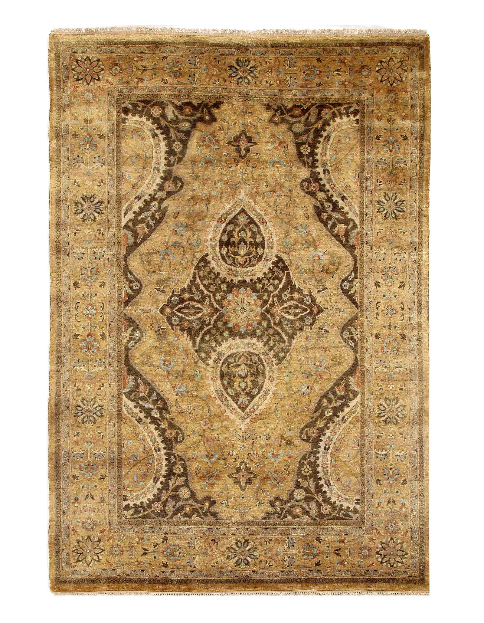 Ivory Tabriz Design 6' X 9': Ivory Tabriz Design 6' X 9' - New, Tabriz, Hand-Knotted, Lamb's Wool, 300 -D09285- 862.This item is part of our fine auction collection which includes many fine home accessories including antique