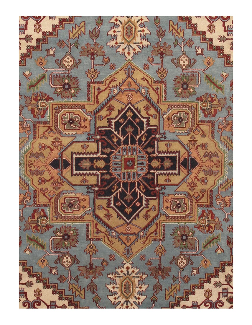 Light Blue Persian Serapi Design 10' X 14' - 2