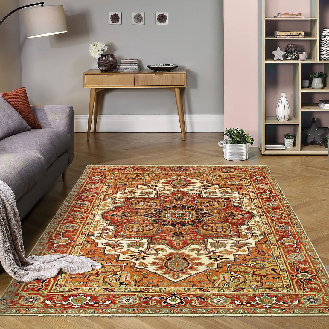Beige Fine Hand-Knotted Serapi Design 6' X 9' - 7