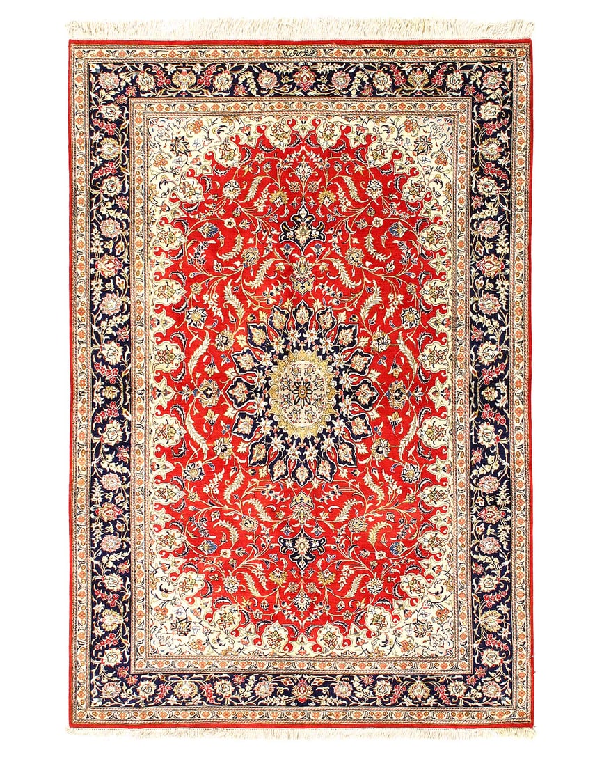 Fine Hand Knotted Pure silk Qum rug 4'3'' X 6'5'' (1 of 3)