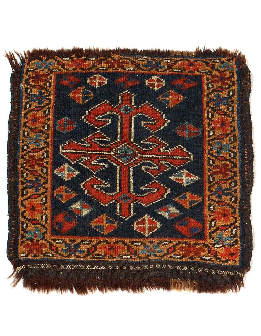 Navy Blue Persian Antique Qashgaei 1'4"X 1'6": Navy Blue Persian Antique Qashgaei 1'4"X 1'6" - circa 1900, Qashqai, Hand-Knotted, Lamb's Wool, 300 -12386- 862.This item is part of our fine auction collection which includes many fine home accessori