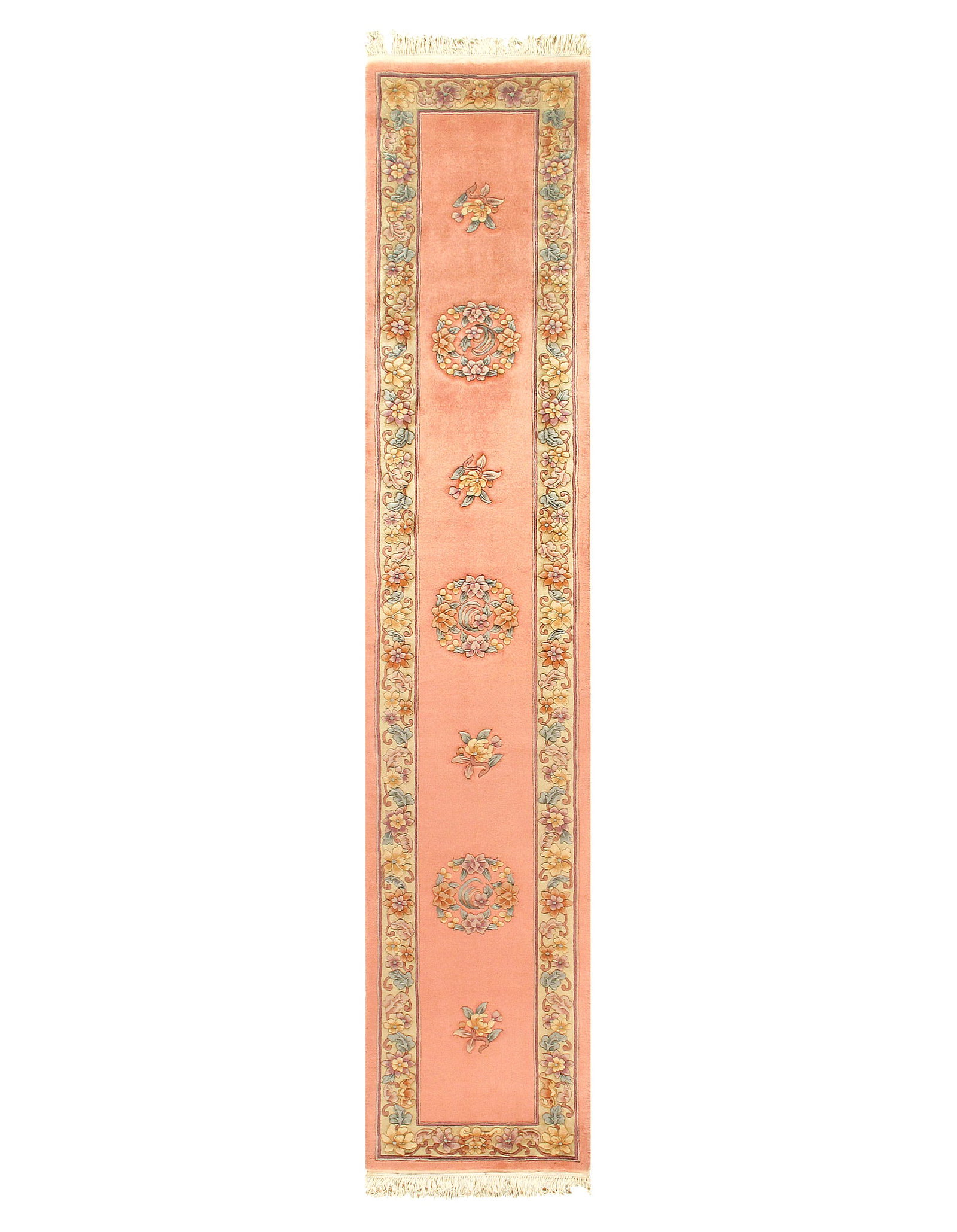 Rose color Fine Hand Knotted Chinese Peking Runner 2'3'' X 12': Rose color Fine Hand Knotted Chinese Peking Runner 2'3'' X 12' - Newe, Peking, Hand-Knotted, Lamb's Wool, 300 -51505- 862.This item is part of our fine auction collection which includes many fine