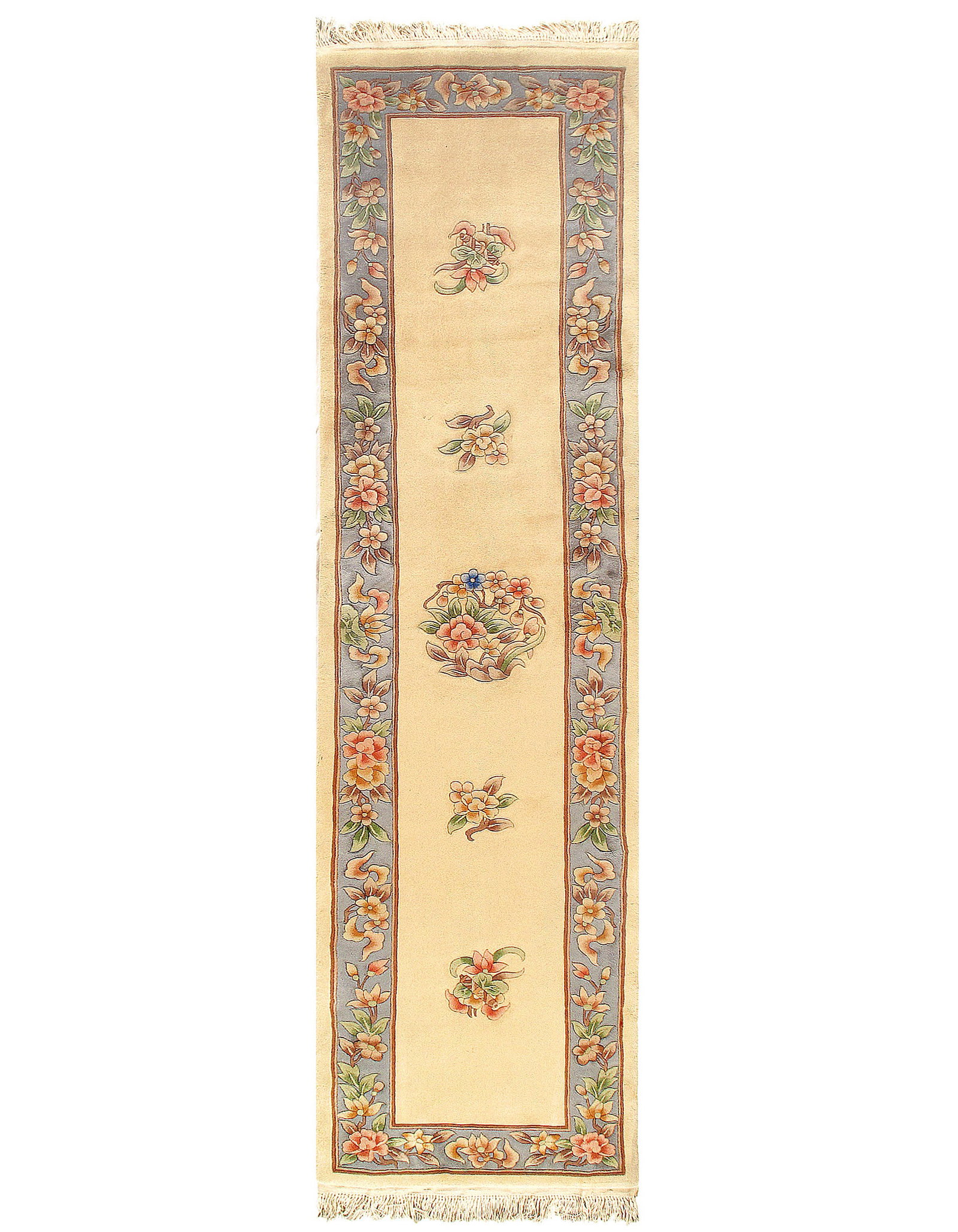 Beige color Fine Hand Knotted Chinese Peking Runner 2'6'' X 10'2'': Beige color Fine Hand Knotted Chinese Peking Runner 2'6'' X 10'2'' - New, Peking, Hand-Knotted, Lamb's Wool, 300 -D11192- 862.This item is part of our fine auction collection which includes many fine
