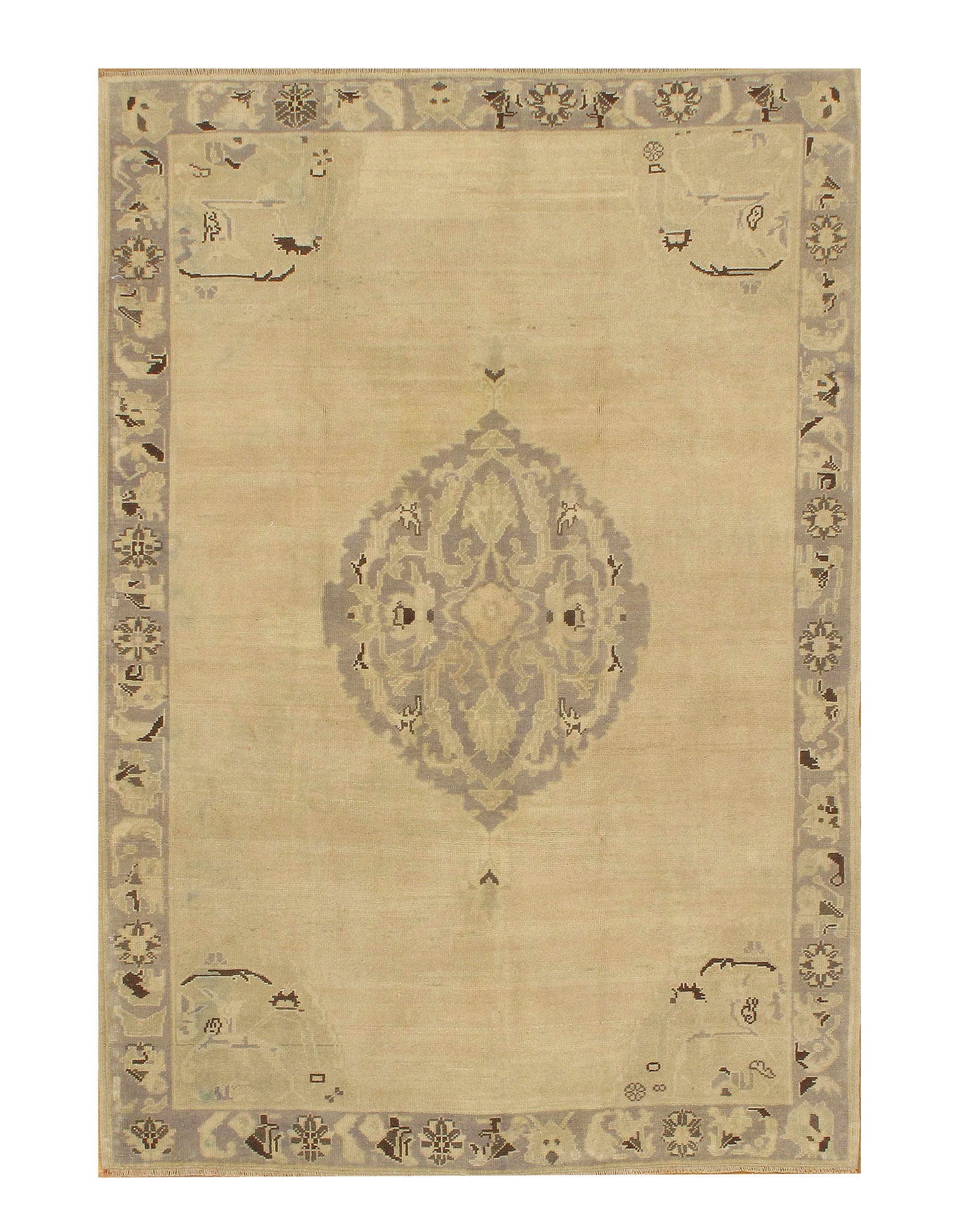 Beige Antique Oushak 5'3" X 7'7": Beige Antique Oushak 5'3" X 7'7" - Circa:1920, Oushak, Hand-Knotted, Lamb's Wool, 300 -D07699- 862.This item is part of our fine auction collection which includes many fine home accessories including